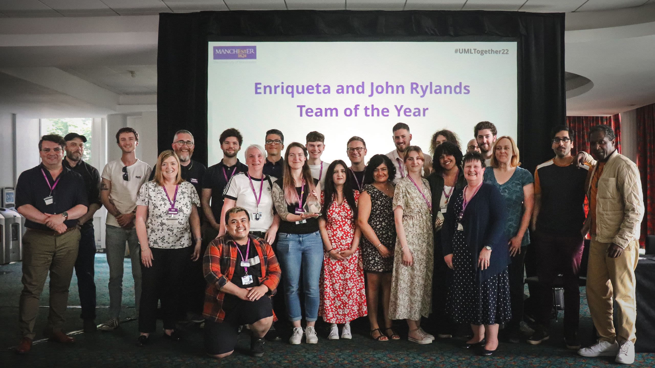 The Customer Services team posing with their award for Team of the Year at the 2022 Library Conference
