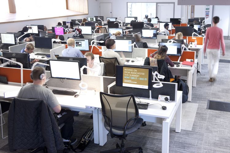 Students studying in a computer cluster within AGLC.