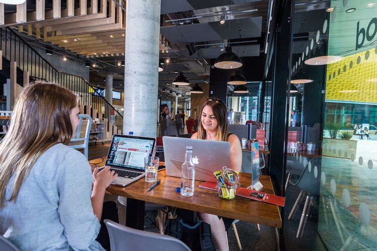 Two students working in the bar in Home cinema