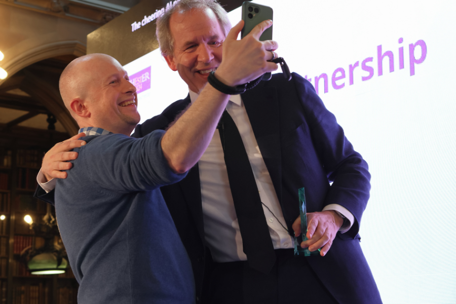 A member of Library staff taking a selfie with Duncan Ivison