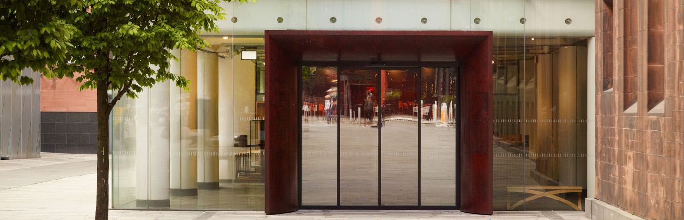 New door that leads into John Rylands Library as seen from the outside