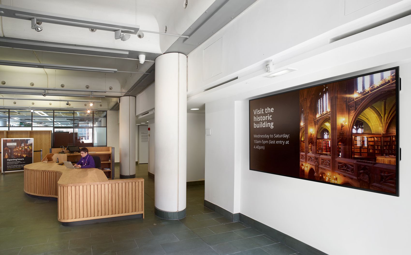 New entrance reception desk at Rylands